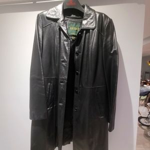 Black long trench leather coat